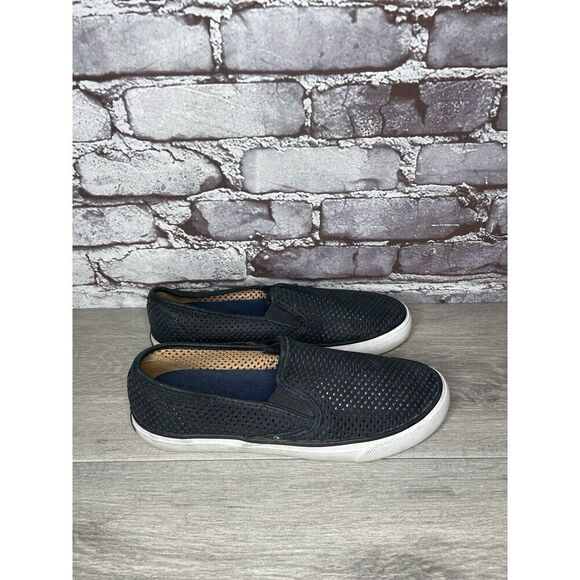 Sperry Seaside Perforated Black Suede Leather Slip On Shoes Sneakers 8M US/39EU - Picture 3 of 16